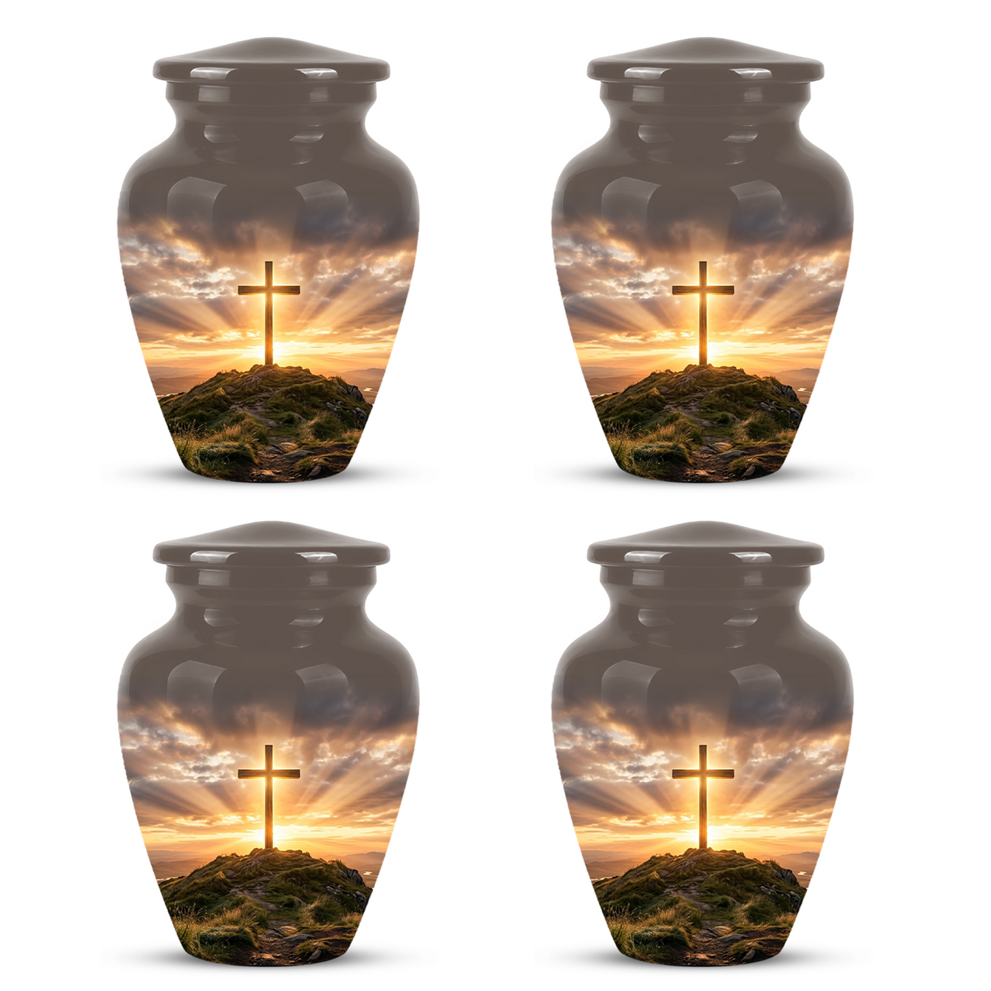 Christian Cross Cremation Urn - Sunrise Scenic Burial Urns For Human Ashes