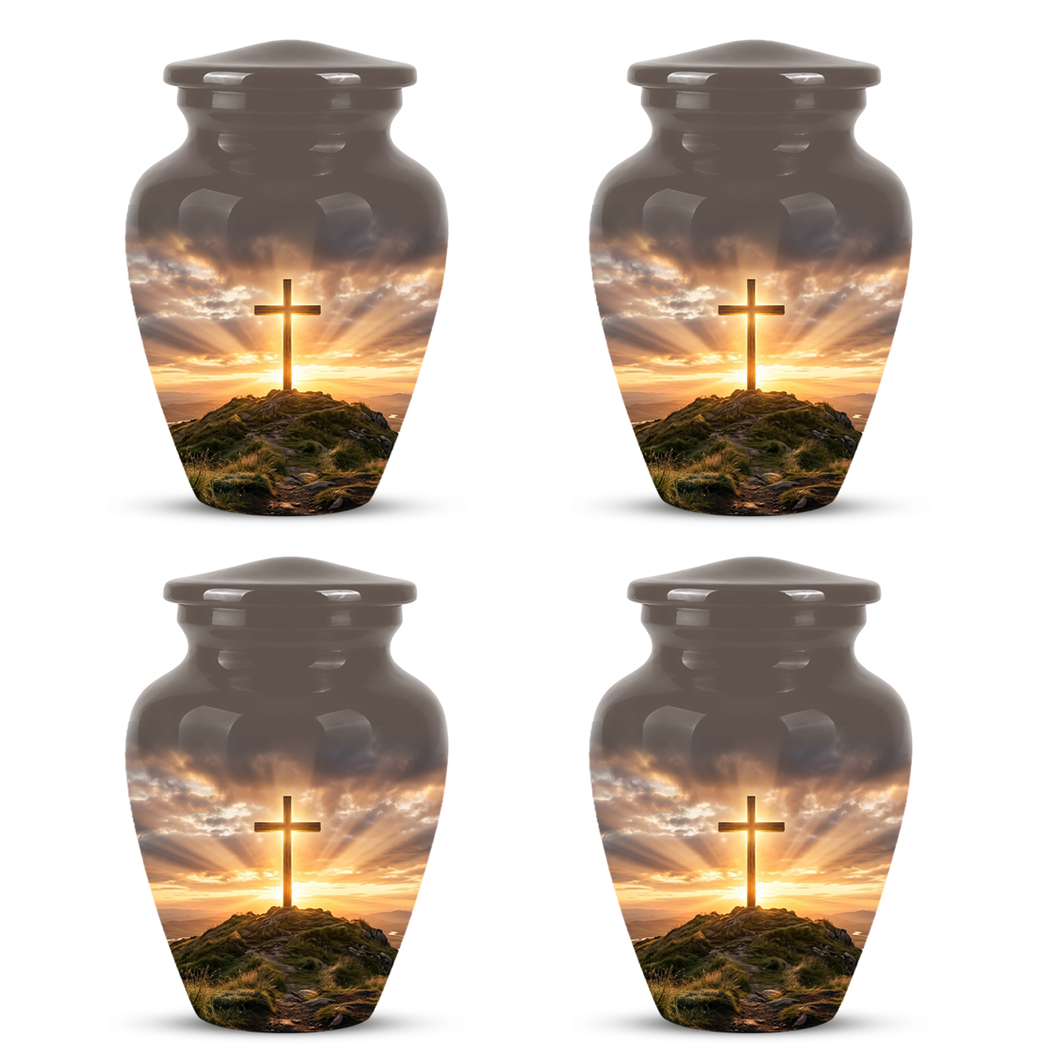 Christian Cross Cremation Urn - Sunrise Scenic Burial Urns For Human Ashes