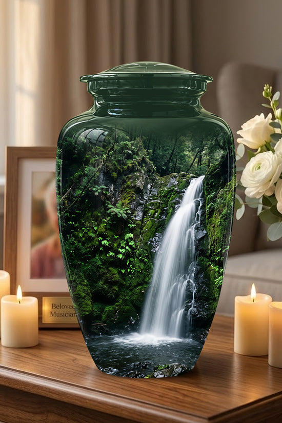 Waterfall Themed Memorial Urn - Peaceful Tribute Urn For Nature Lover