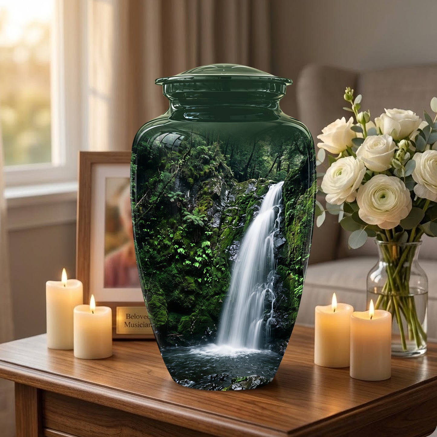 Waterfall Themed Memorial Urn - Peaceful Tribute Urn For Nature Lover
