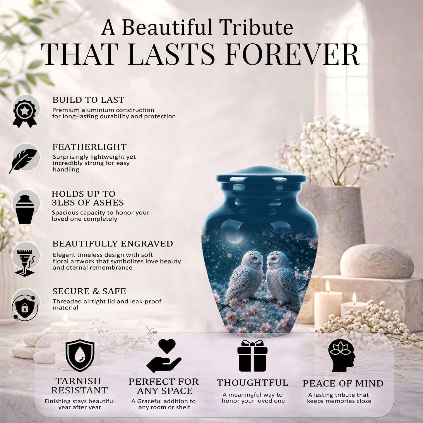 Snowy Owl Couple Memorial Urn - Majestic Couple Urns For Loved Ones