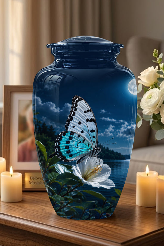Colorful Butterfly On Flower Urn For Mom - Moonlight Memorial Urns