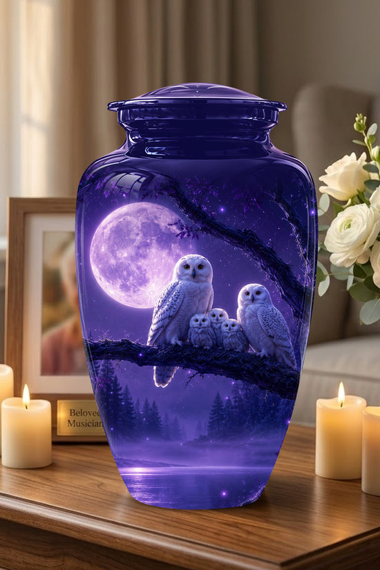 Purple Owl Cremation Urn - Handcrafted Memorial Urn For Adults Ashes