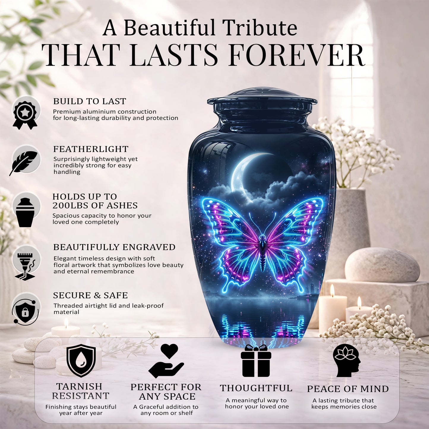 Colorful Flying Butterfly Urn - Moonlight Memorial Urns For Mom Ashes