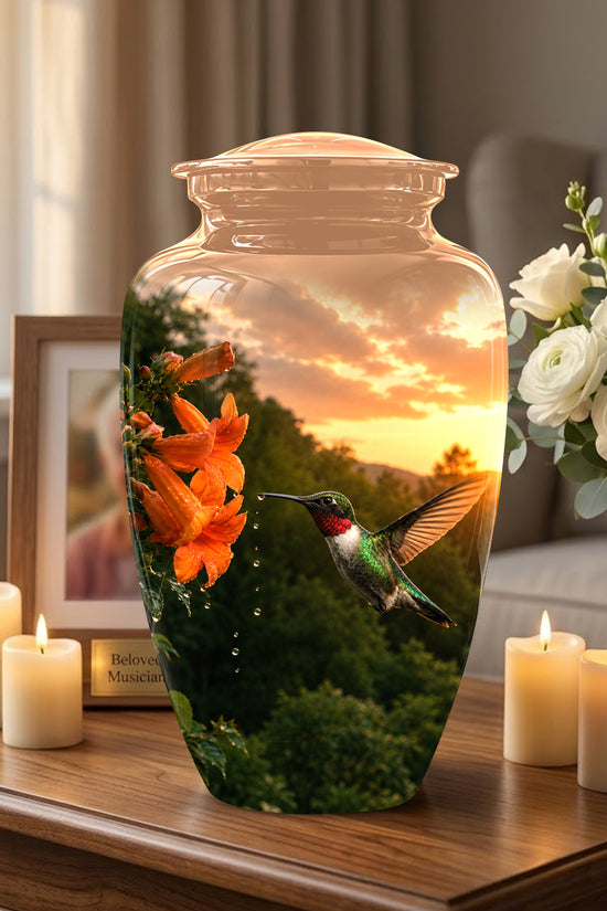 Hummingbird Memorial Urn - Custom Sunset Scenic Urns For Human Ashes