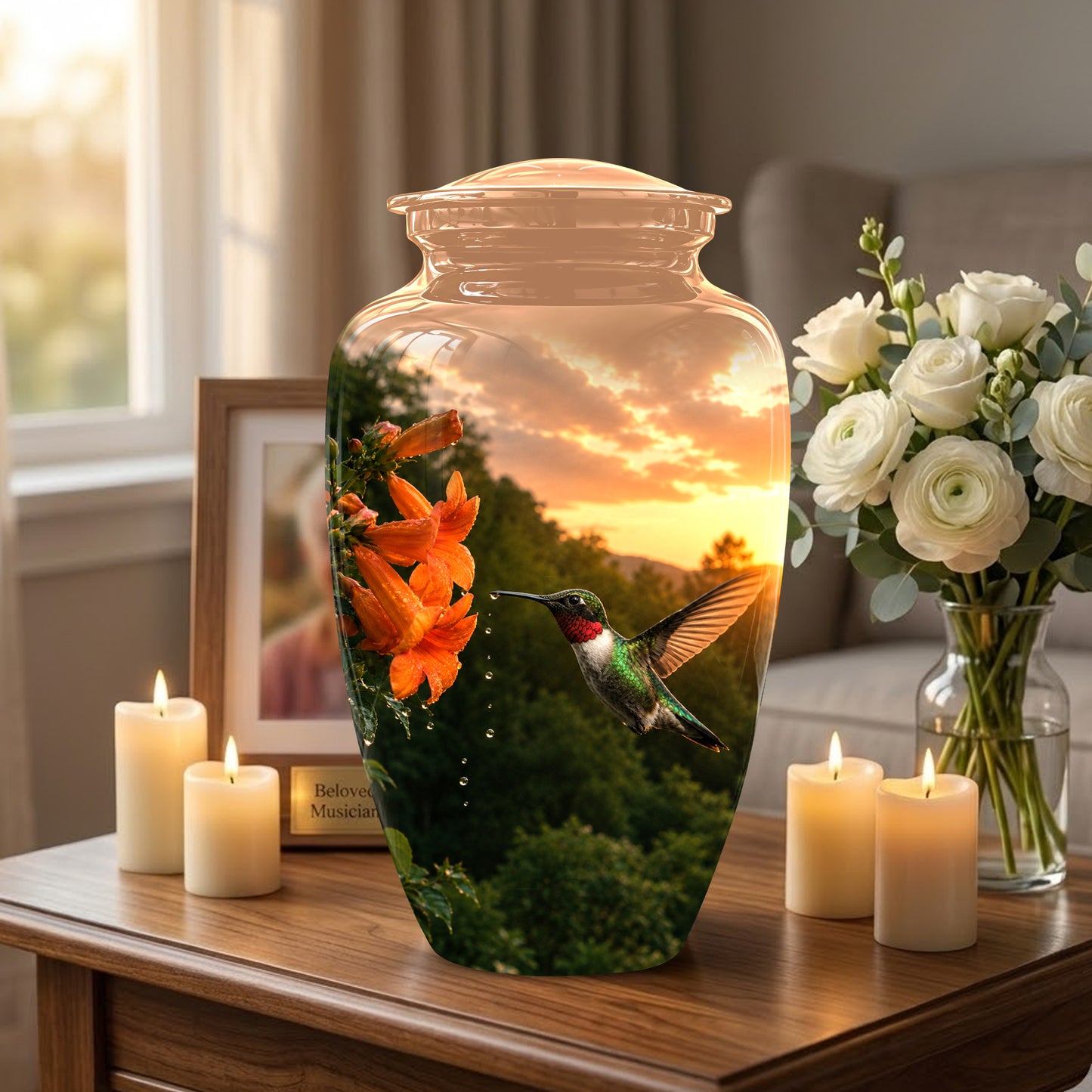 Hummingbird Memorial Urn - Custom Sunset Scenic Urns For Human Ashes