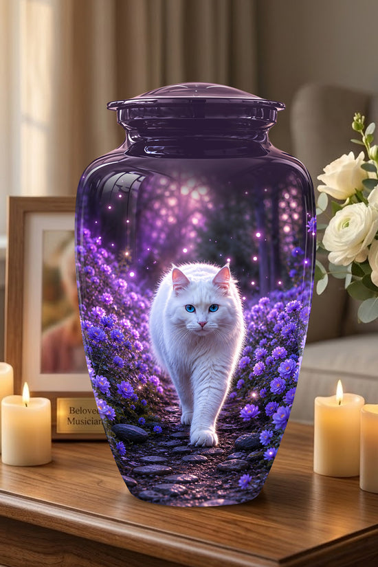 White Cat Cremation Urn - Personalized Burial Urns For Pet Ashes