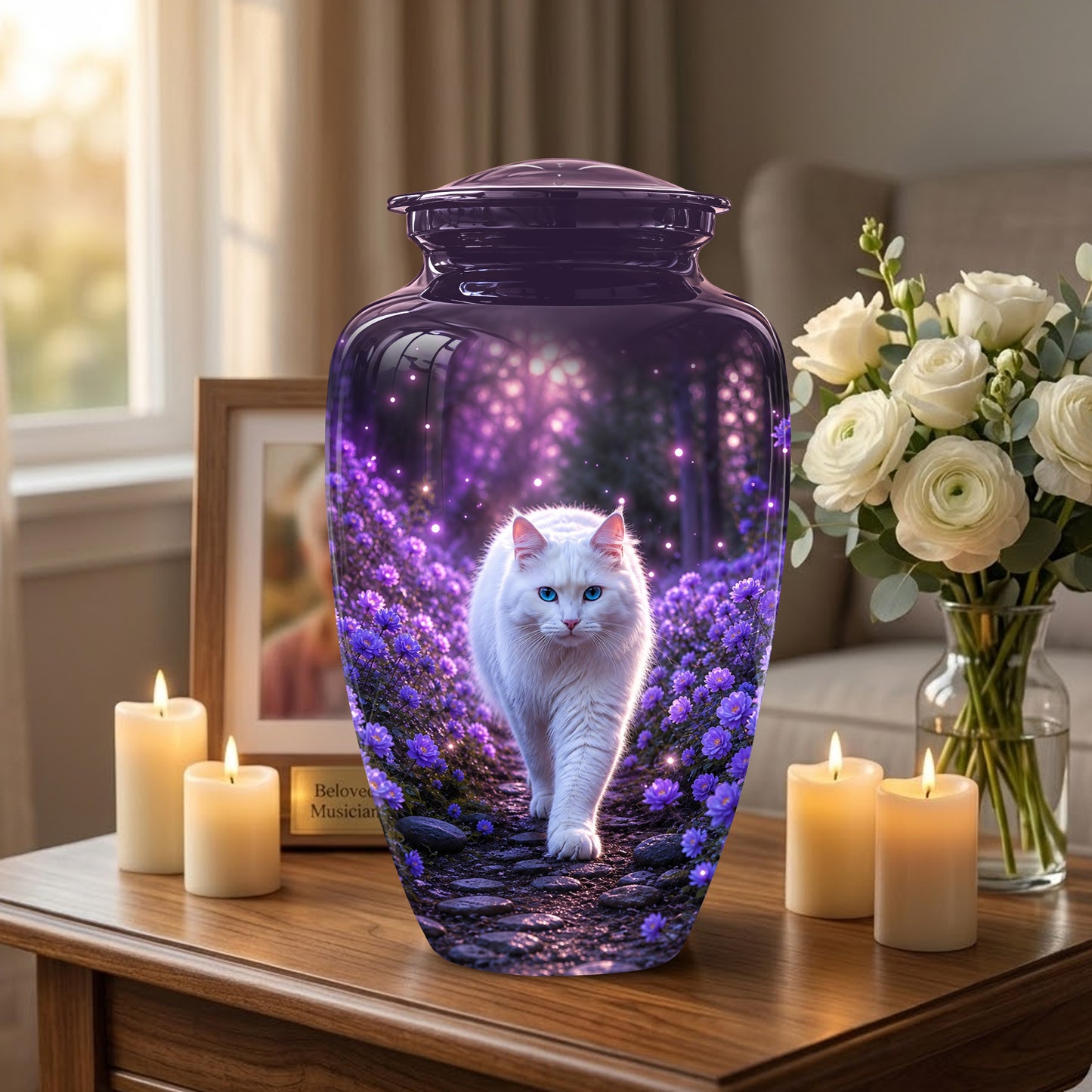 White Cat Cremation Urn - Personalized Burial Urns For Pet Ashes