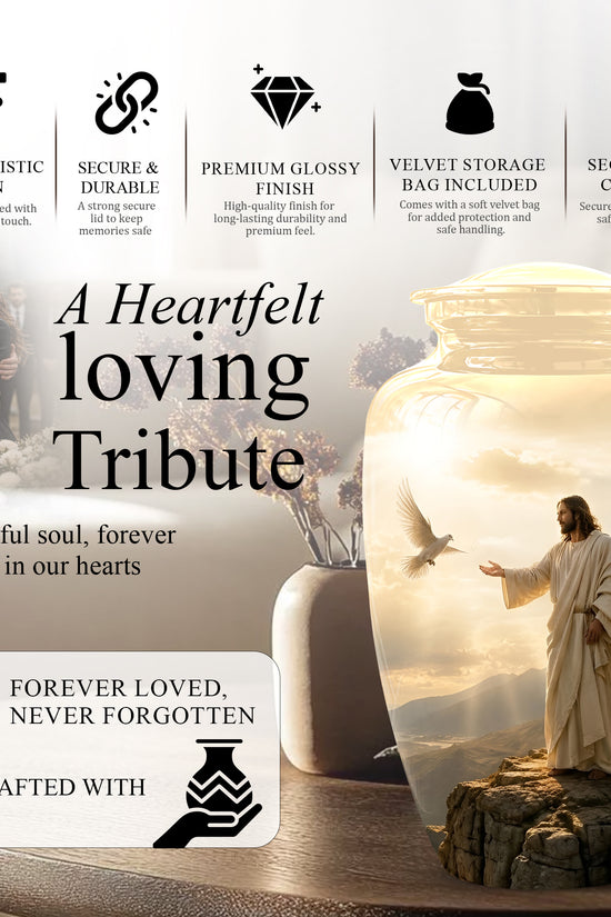 Jesus With Dove Themed Urn - Peaceful Eternal Rest Urn For Human Ashes