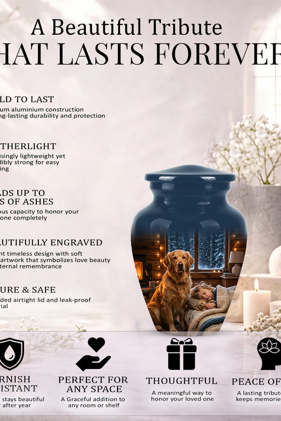 Golden Retriever Dog With Child - Beautiful Custom Pet Urns For Ashes