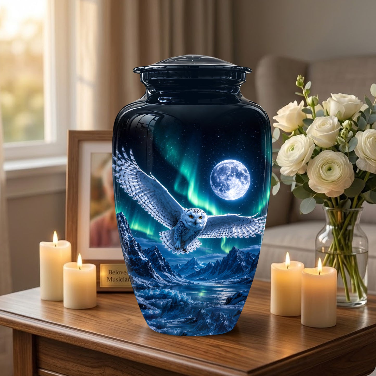 Flying Owl Adult Memorial Urn - Artistic Handcrafted Burial Urns For Ashes