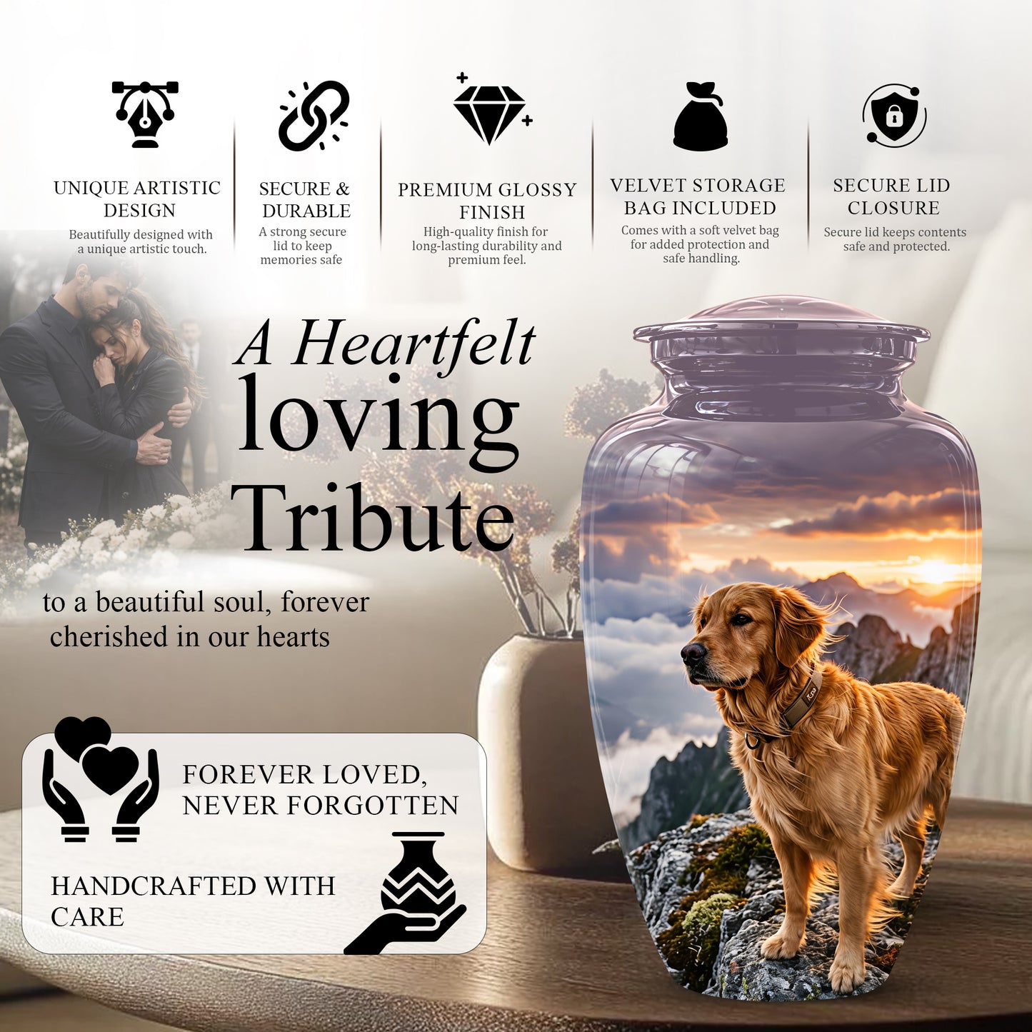 Golden Retriever Themed Urn - Handcrafted Custom Urn For Pet Dog Ashes