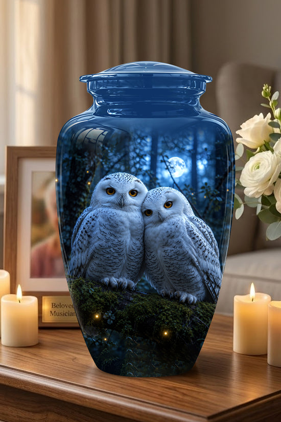 Snowy Owl Cremation Urn - Majestic Blue Memorial Urns For Human Ashes