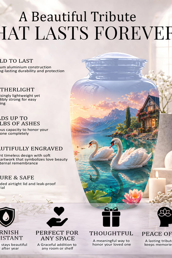 Couple Swan Themed Urn - Artistic Handcrafted Burial Urns For Humans