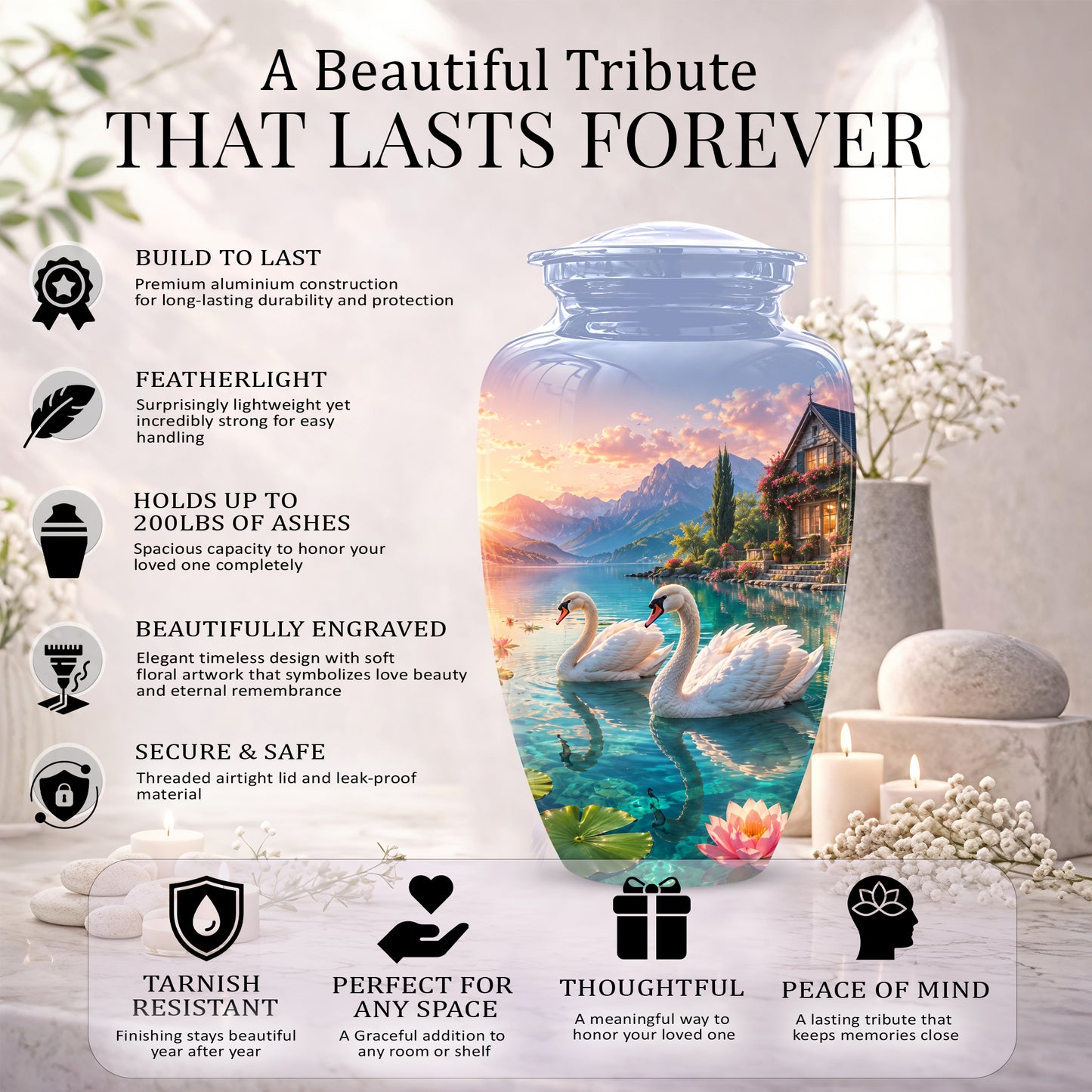 Couple Swan Themed Urn - Artistic Handcrafted Burial Urns For Humans