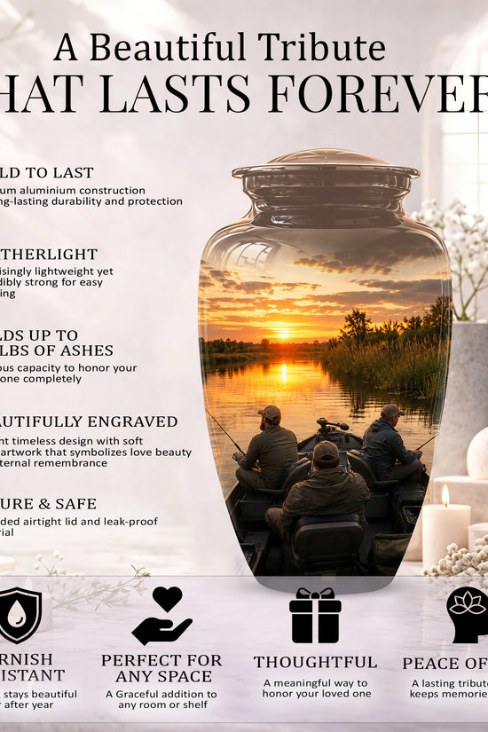 Fisherman Sunset Cremation Urn - Personalized Burial Urns For Ashes