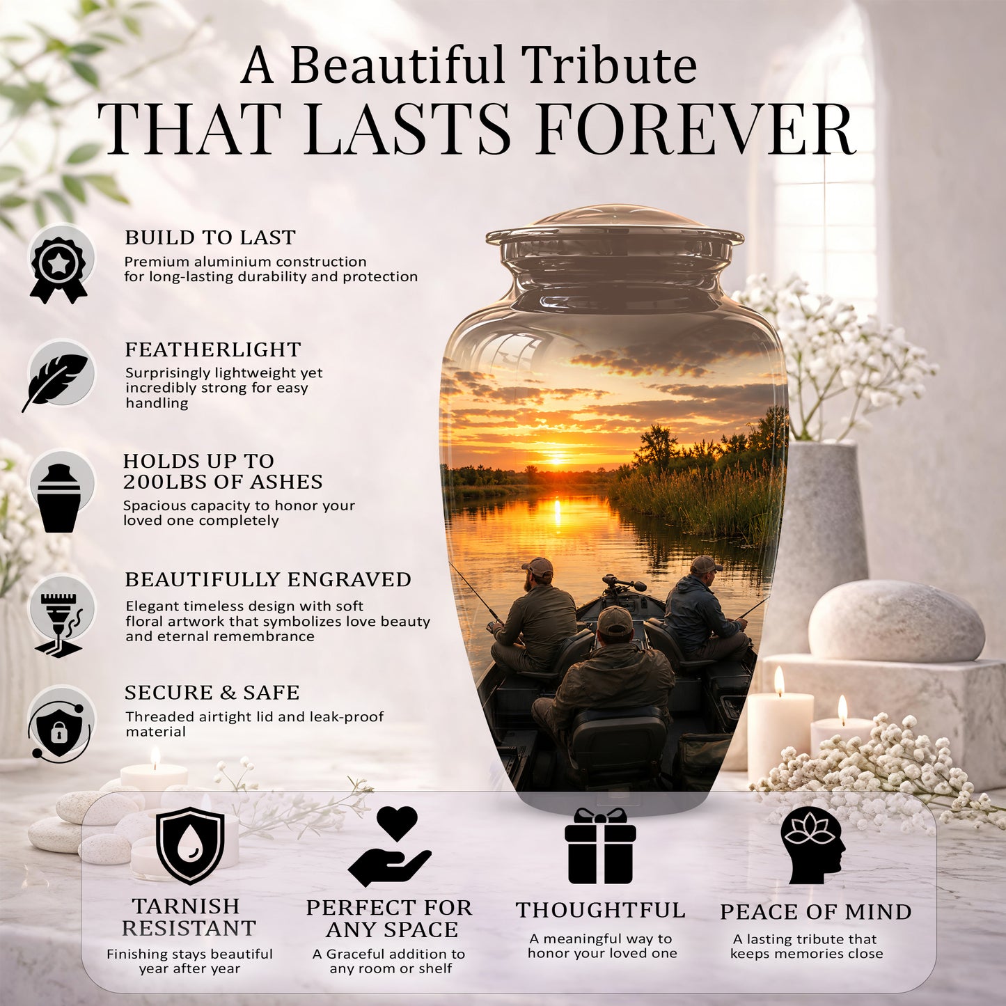 Fisherman Sunset Cremation Urn - Personalized Burial Urns For Ashes