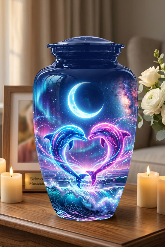 Heart Dolphin Cremation Urn for Ashes – Celestial Moon Memorial Urns