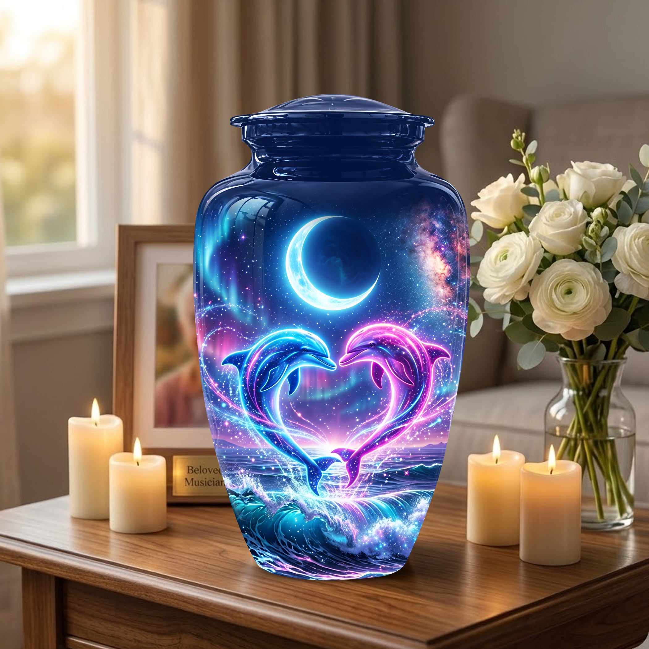 Heart Dolphin Cremation Urn for Ashes – Celestial Moon Memorial Urns