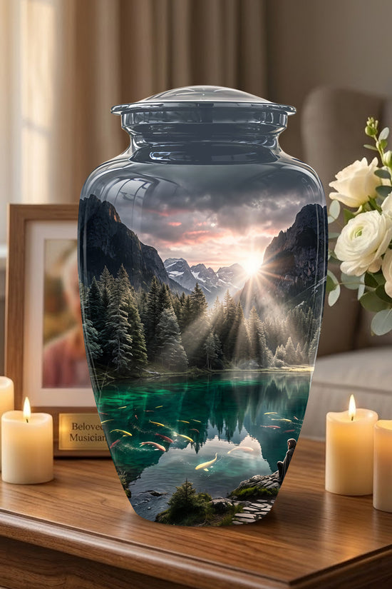 Mountain Lake Cremation Urn - Elegant Nature Urns For Human Ashes