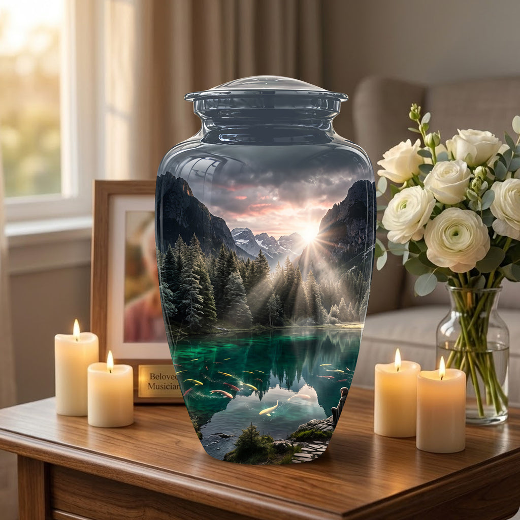 Mountain Lake Cremation Urn - Elegant Nature Urns For Human Ashes