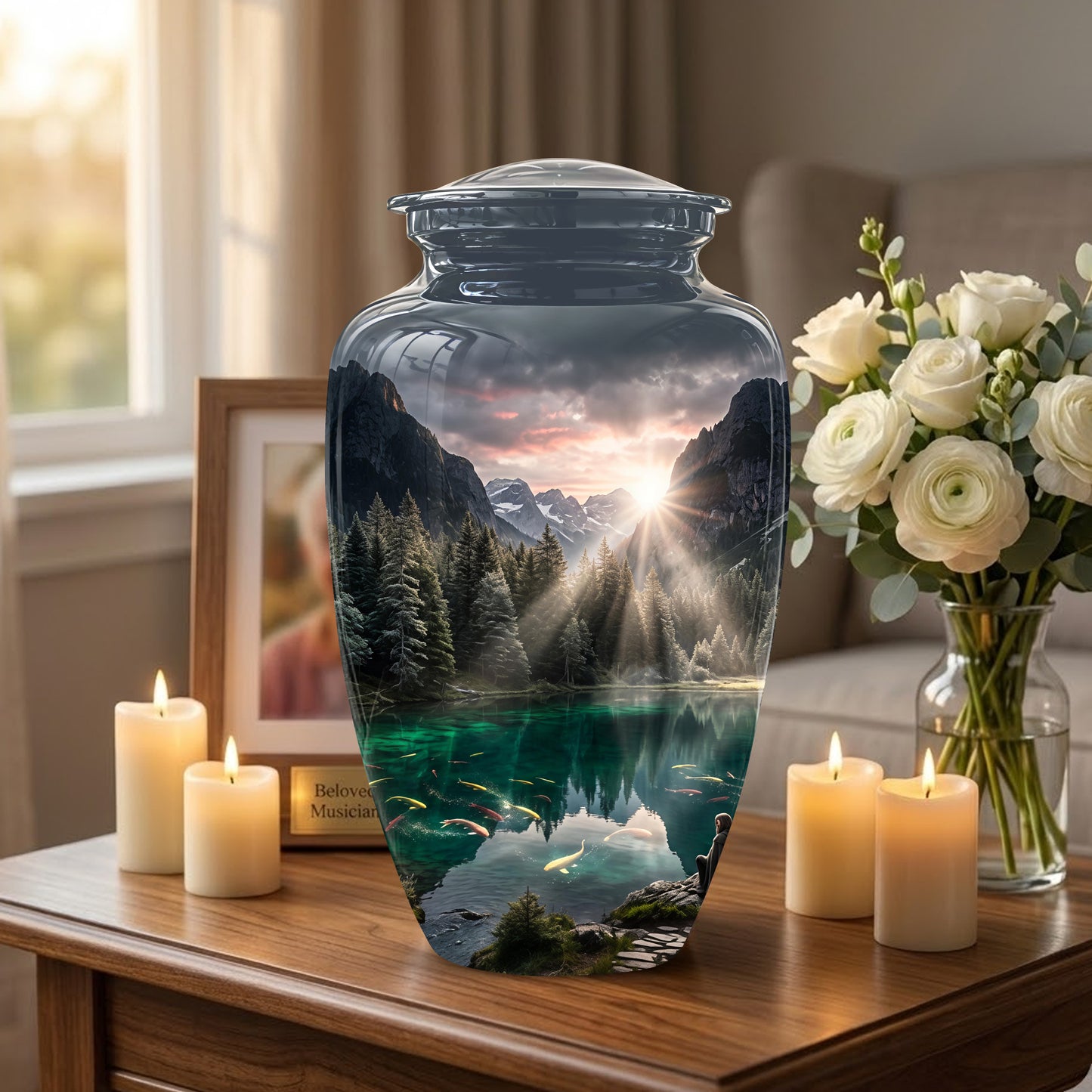 Mountain Lake Cremation Urn - Elegant Nature Urns For Human Ashes