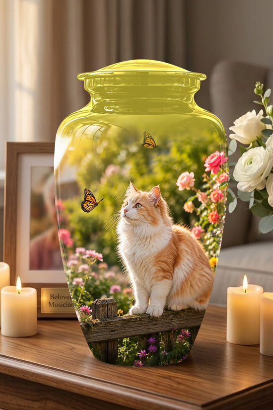 Orange Cat Cremation Urn - Beautiful Eternal Tribute Urn For Pet Ashes