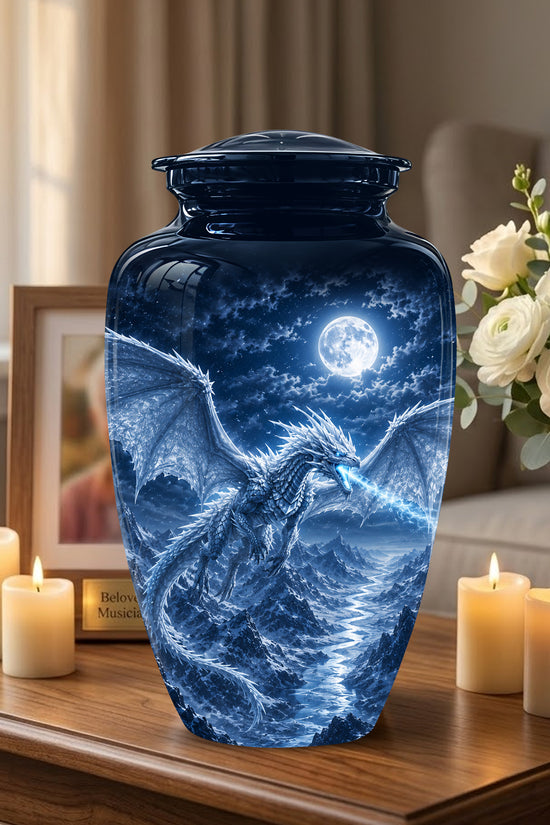 White Dragon Cremation Urn - Majestic Classic Dragon Urns For Human Ashes