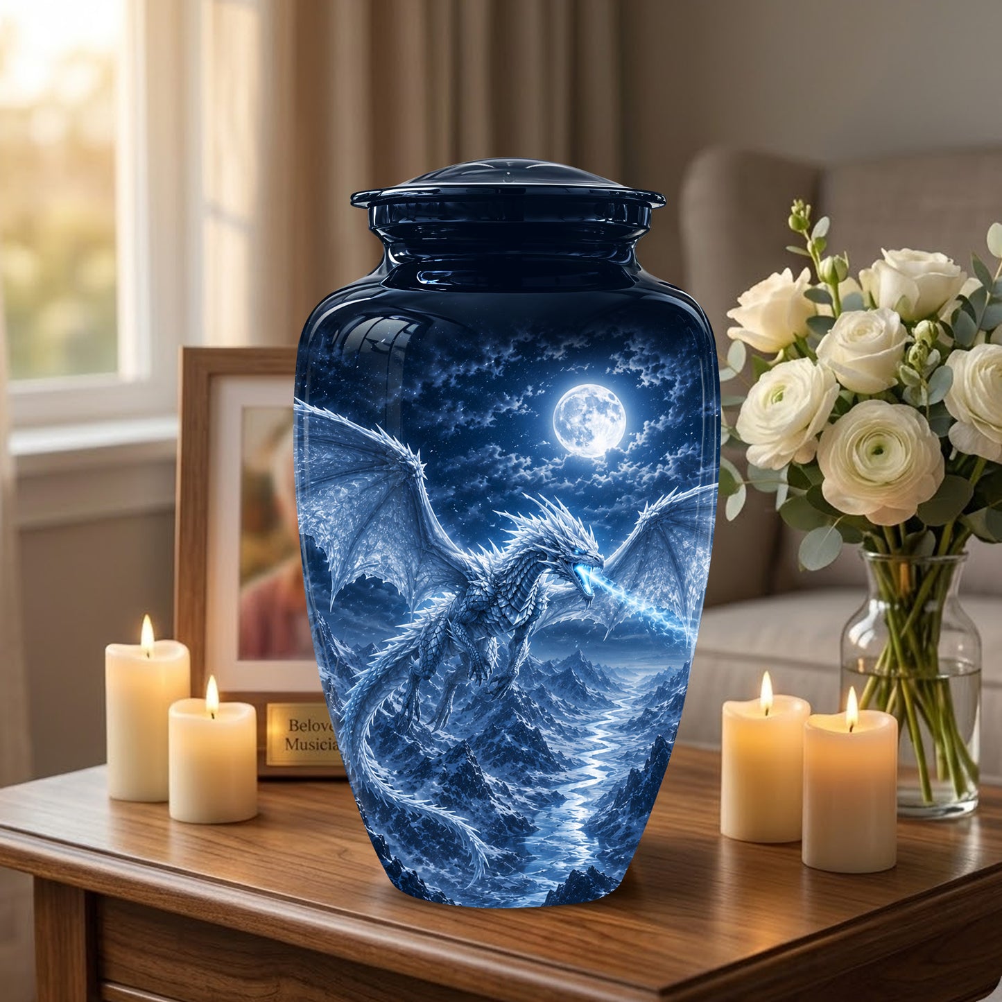 White Dragon Cremation Urn - Majestic Classic Dragon Urns For Human Ashes