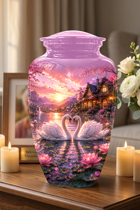 Couple Swan Memorial Urn - Peaceful Classic Urn For Lover's Ashes