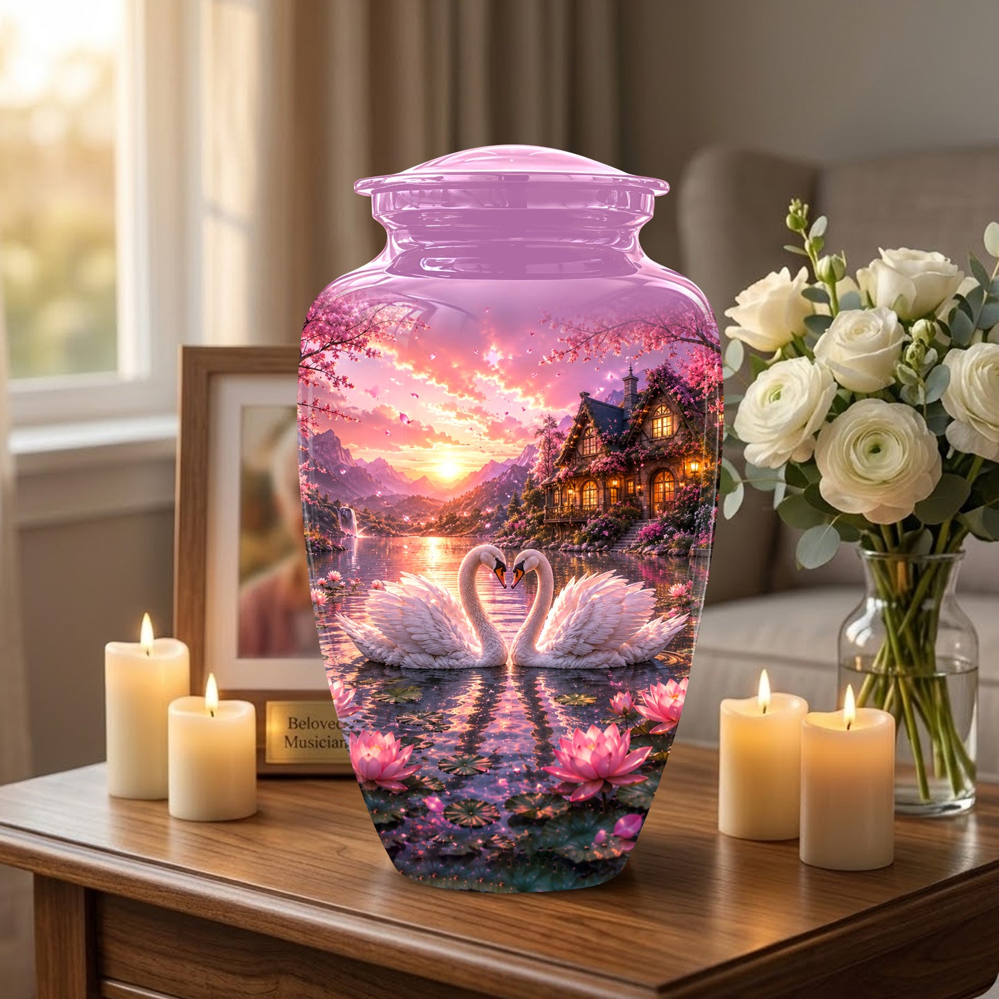 Couple Swan Memorial Urn - Peaceful Classic Urn For Lover's Ashes