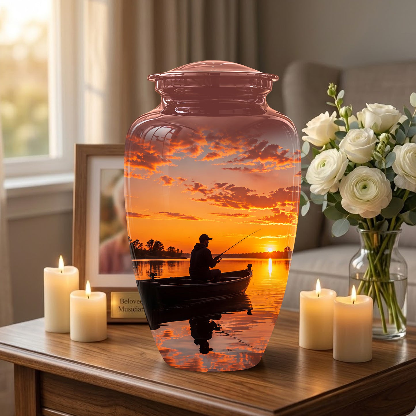 Fishing Sunset Cremation Urn - Beautiful Custom Urns For Dad On Sale
