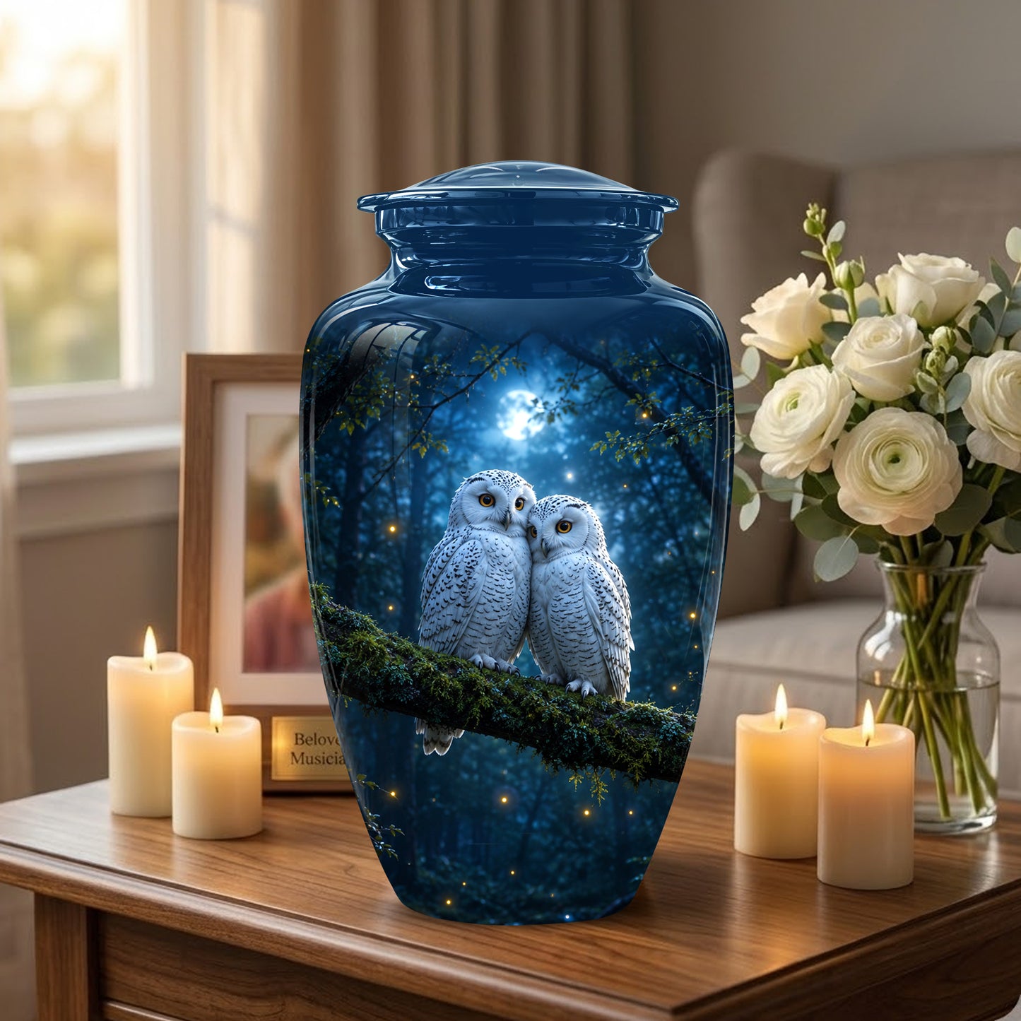 Starry Night Couple Owl Funeral Urn - Owl Funeral Urns For Loved Ones