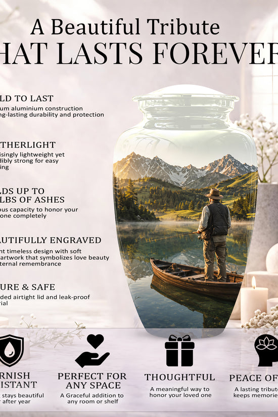 Fishing Cremation Urn - Artistic Landscape Fishing Urns For Dad Ashes
