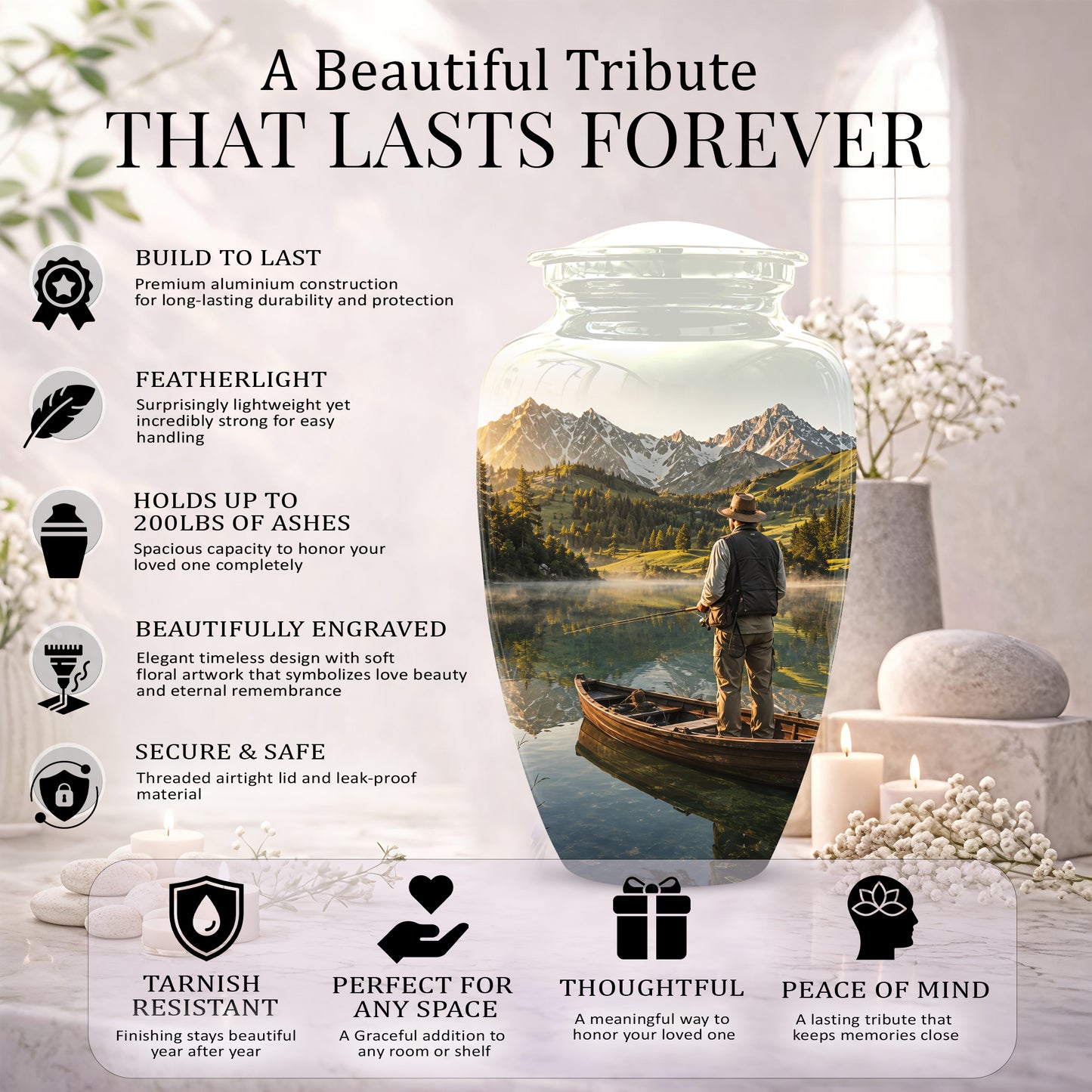 Fishing Cremation Urn - Artistic Landscape Fishing Urns For Dad Ashes