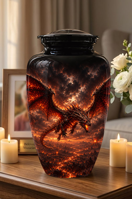 Dragon Fire Cremation Urn - Artistic Mythical Burial Urns For Human Ashes