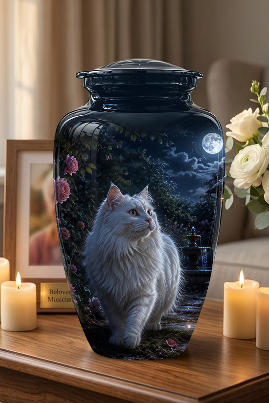 Beautiful White Cat Cremation Urn -  Personalized Handcrafted Pet Urns