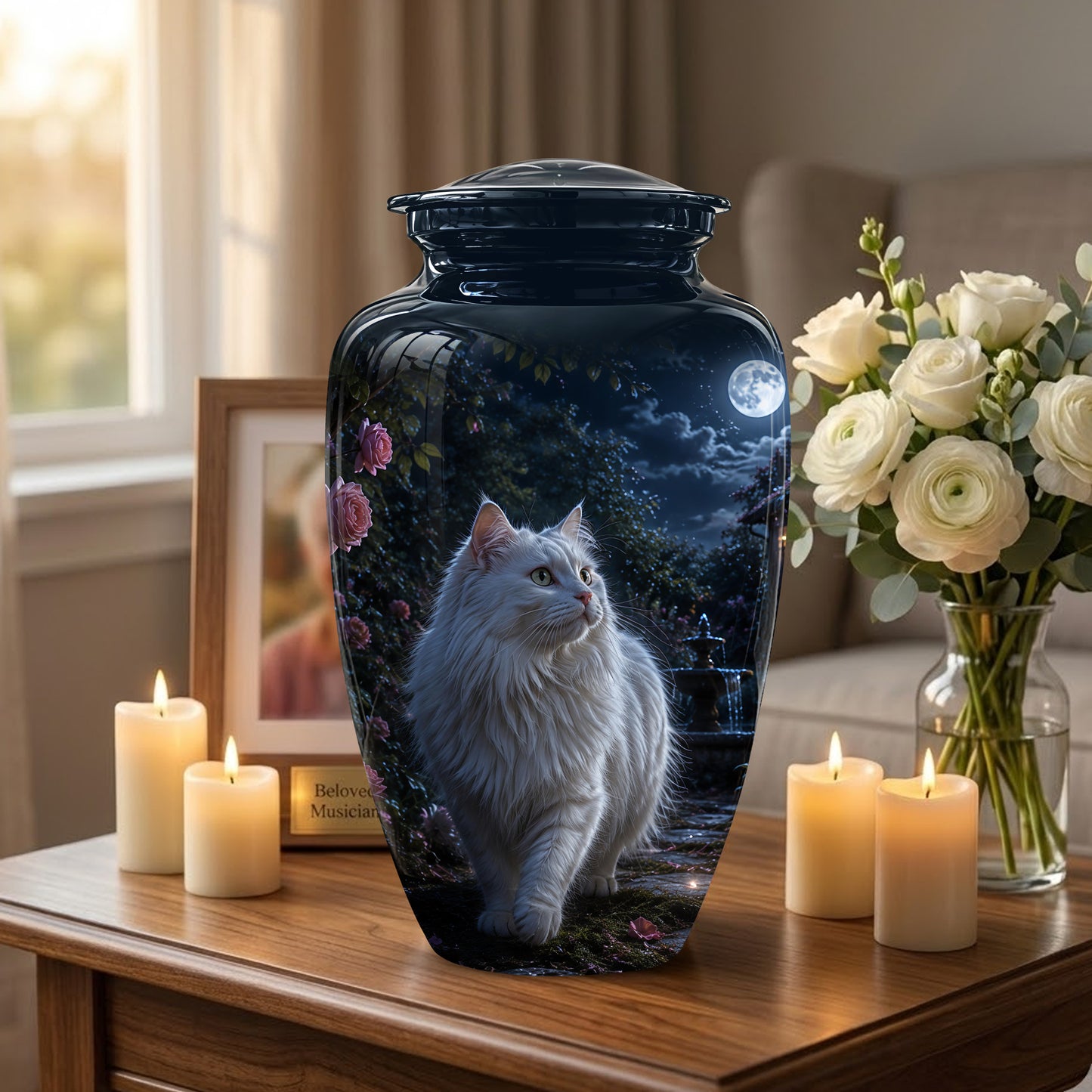 Beautiful White Cat Cremation Urn -  Personalized Handcrafted Pet Urns