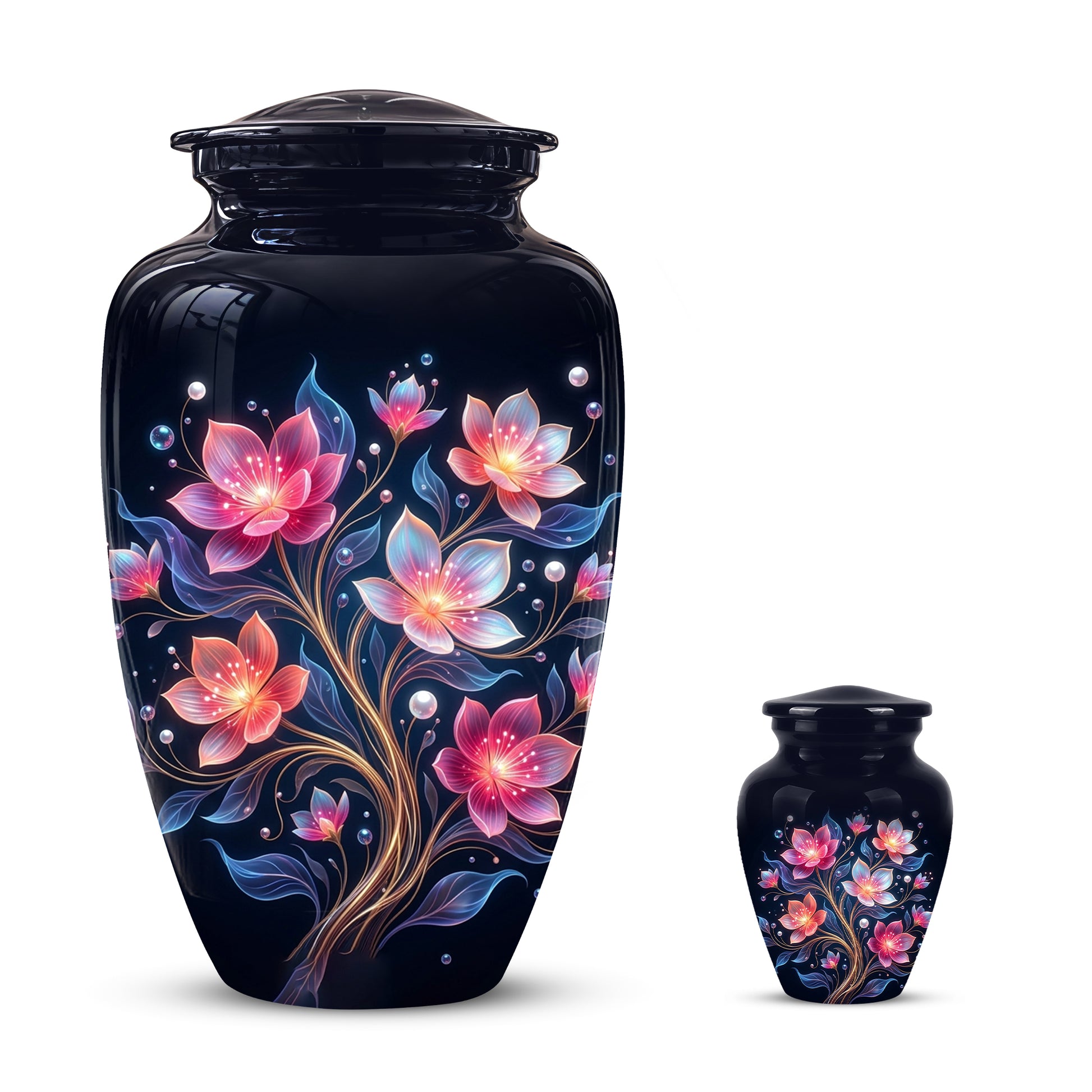 Hand-Painted Lotus Flower Cremation Urn - Decorative Urns On Sale