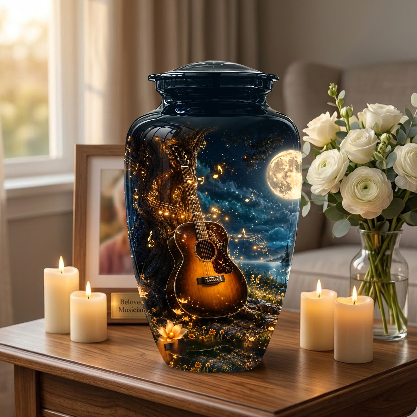 Artistic Guitar Cremation Urn - Starry Night Keep Urn For Music Lovers