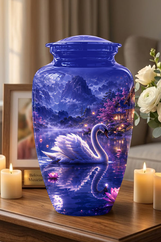White Swan Cremation Urn - Night Landscape Funeral Urns For Human Ashes