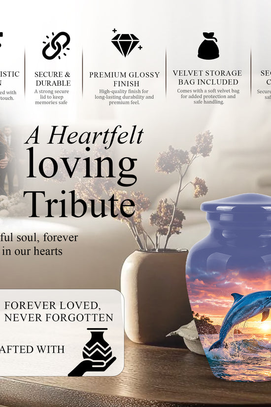 Blue Dolphin Themed Urn - Sunset Custom Funeral Urns For Human Ashes