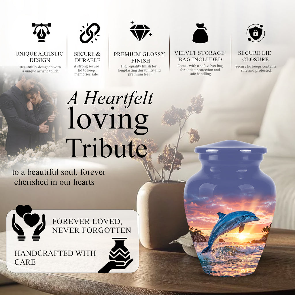 Blue Dolphin Themed Urn - Sunset Custom Funeral Urns For Human Ashes