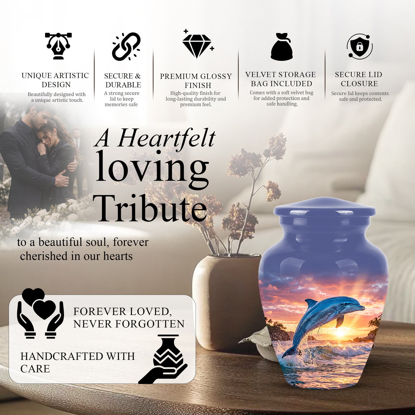 Blue Dolphin Themed Urn - Sunset Custom Funeral Urns For Human Ashes