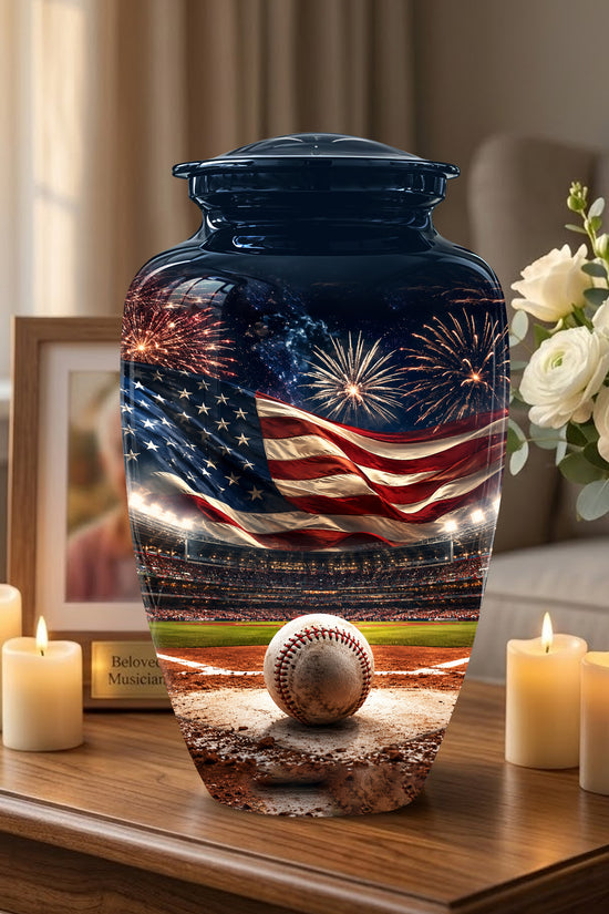 Patriotic Baseball Cremation Urn - Personalized Memorial Urns For Athletes
