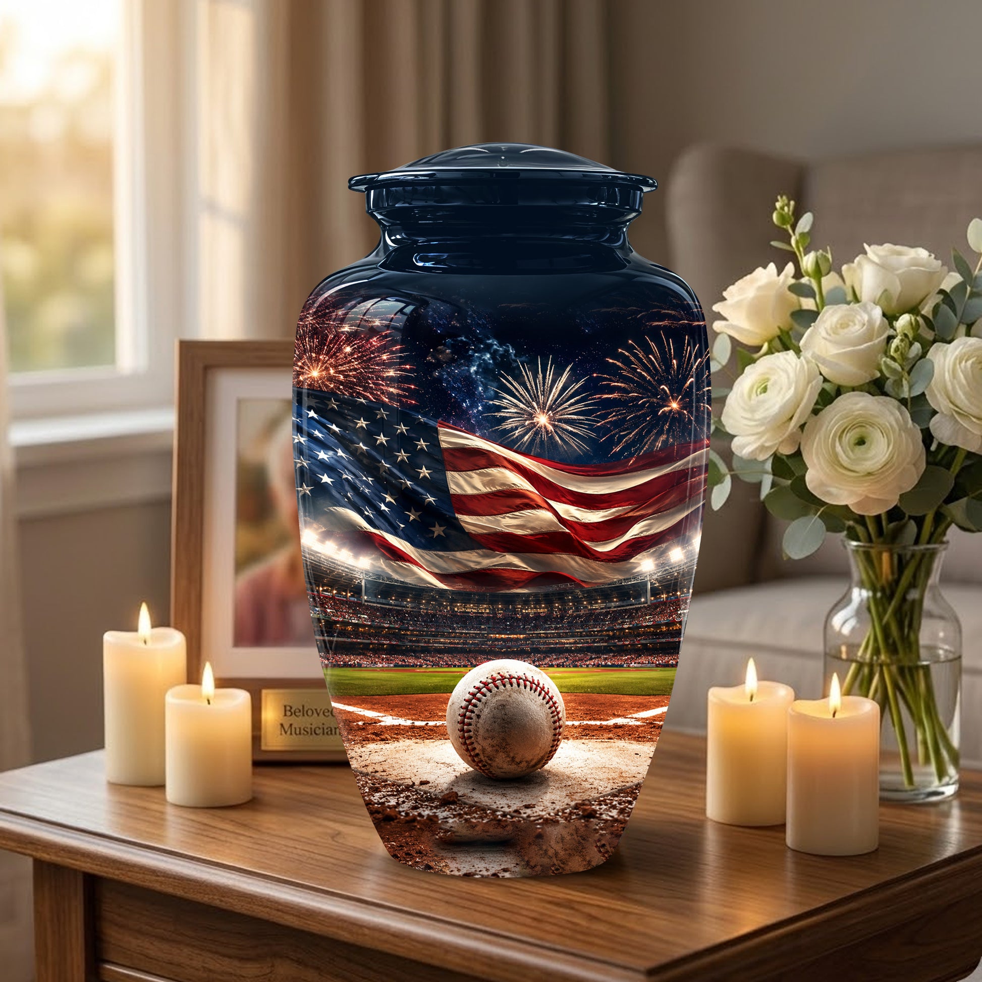 Patriotic Baseball Cremation Urn - Personalized Memorial Urns For Athletes