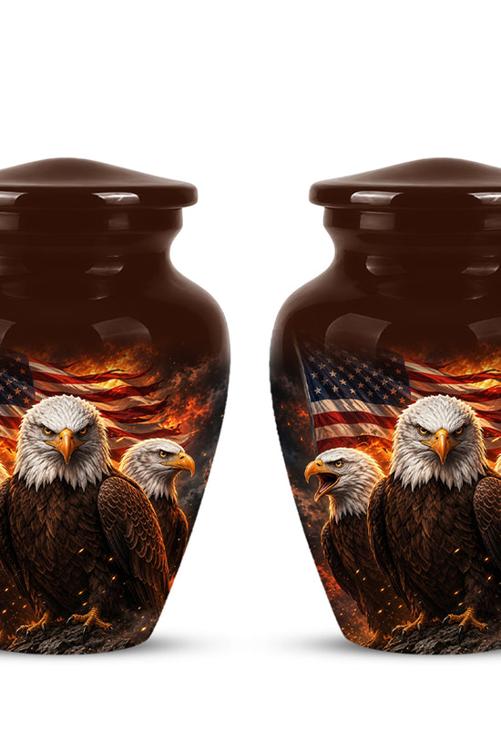 Bald Eagle & American Flag Funeral Urn - Patriotic Veteran Memorial Urn