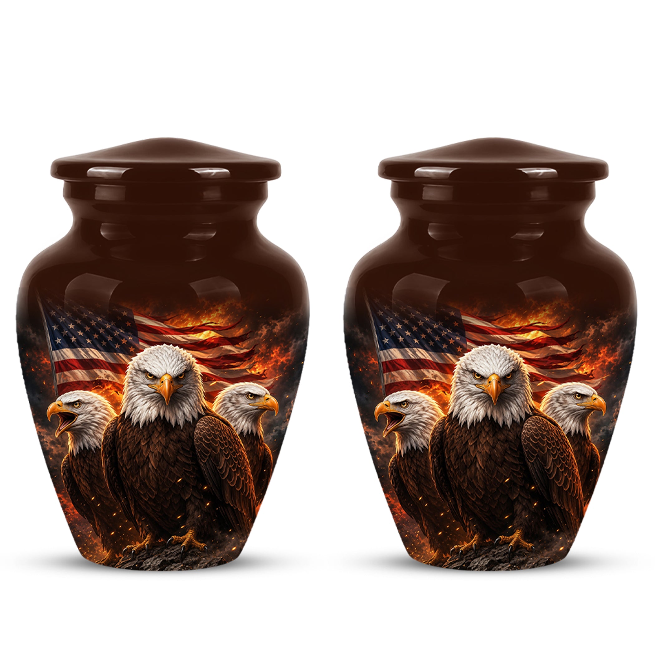 Bald Eagle & American Flag Funeral Urn - Patriotic Veteran Memorial Urn