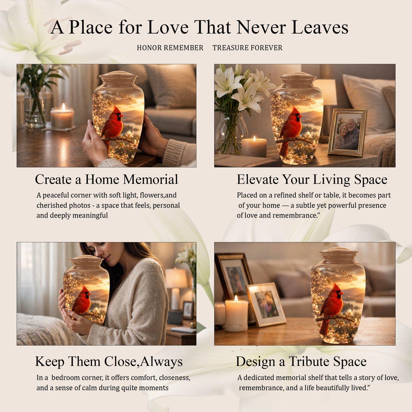 Red Cardinal Bird - Beautiful Sunset Scenic Burial Urns For  Ashes