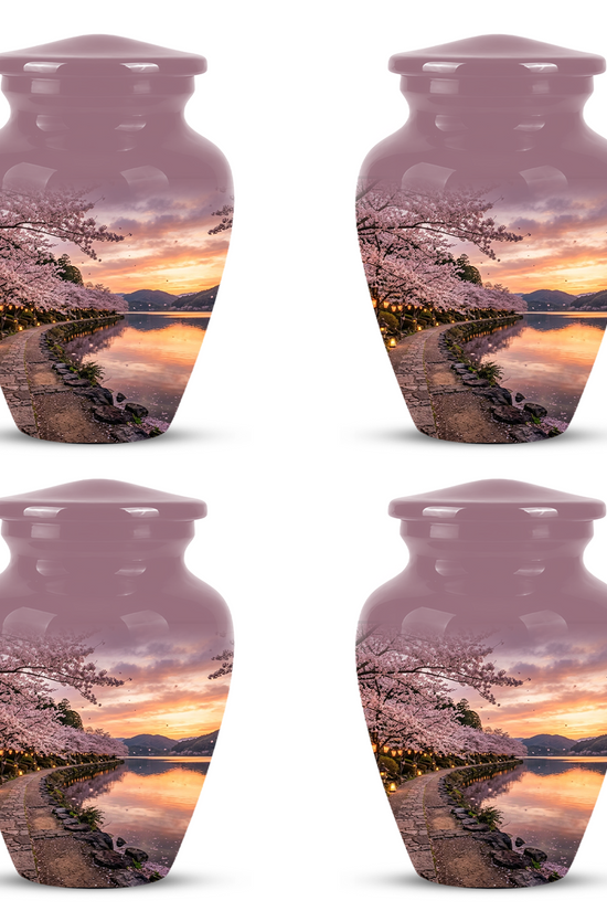 Pink Spring Tree Cremation Urns - Beautiful Nature Sunset Burial Urns